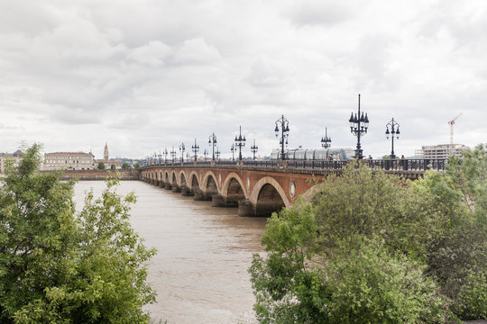 Bordeaux And Pierre Bridge On Garonne River