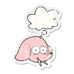 cartoon elephant face and thought bubble as a distressed worn sticker