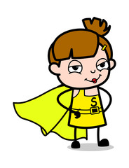 Kid Girl in Super Woman Costume - Cute Girl Cartoon Character Vector Illustration