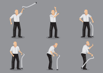 Old Man with Walking Stick Vector Character Set
