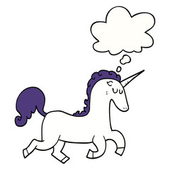 cartoon unicorn and thought bubble