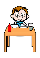 Having Dinner - School Boy Cartoon Character Vector Illustration