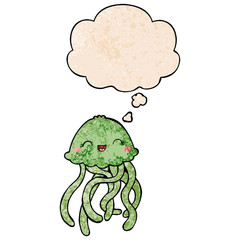 cute cartoon jellyfish and thought bubble in grunge texture pattern style