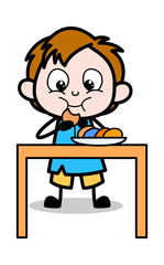 Eating Cookies - School Boy Cartoon Character Vector Illustration