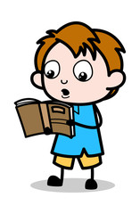 Fototapeta na wymiar Reading Book Before Exam - School Boy Cartoon Character Vector Illustration