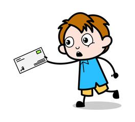 Running to Deliver the Letter - School Boy Cartoon Character Vector Illustration