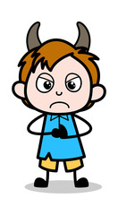 Disappointed Devil with Horns - School Boy Cartoon Character Vector Illustration