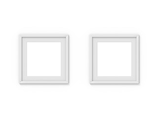 Set of 2 square white simple picture frame with a border. Mockup for photography. 3D rendering