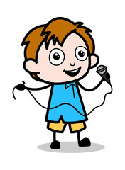 Singing a Song in a Concert - School Boy Cartoon Character Vector Illustration