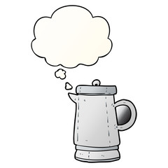 cartoon old kettle and thought bubble in smooth gradient style