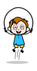 Playing Skipping Rope - School Boy Cartoon Character Vector Illustration