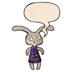 cute cartoon rabbit and speech bubble in retro texture style