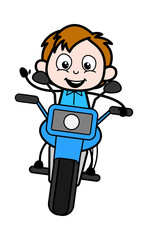 Riding a Bike - School Boy Cartoon Character Vector Illustration