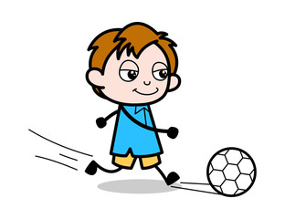 Playing with Football - School Boy Cartoon Character Vector Illustration