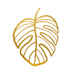 Golden Philodendron Leaf. Drawn Element for your Design.