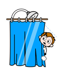 Bathing - School Boy Cartoon Character Vector Illustration