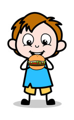 Eating Unhealthy Food - School Boy Cartoon Character Vector Illustration