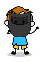 Holding a Welding Shield - School Boy Cartoon Character Vector Illustration