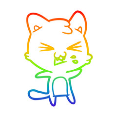 rainbow gradient line drawing cartoon cat hissing