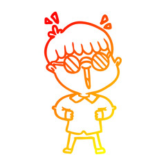 warm gradient line drawing cartoon boy wearing spectacles