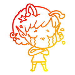 warm gradient line drawing cartoon crying alien girl