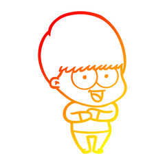 warm gradient line drawing happy cartoon boy