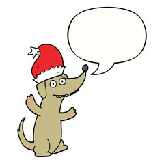 cute christmas cartoon dog and speech bubble