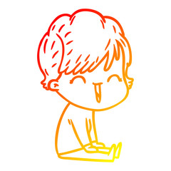 warm gradient line drawing cartoon laughing woman