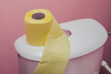 yellow toilet paper on the toilet