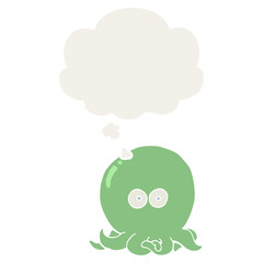 cartoon octopus and thought bubble in retro style
