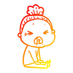 warm gradient line drawing cartoon angry old woman