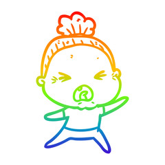 rainbow gradient line drawing cartoon angry old woman
