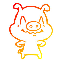 warm gradient line drawing nervous cartoon pig