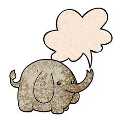 cartoon elephant and speech bubble in retro texture style