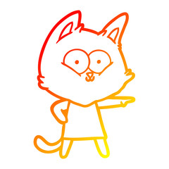 warm gradient line drawing cartoon cat girl pointing