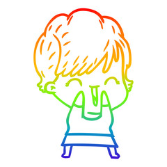 rainbow gradient line drawing cartoon laughing woman