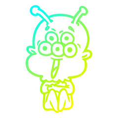cold gradient line drawing happy cartoon alien