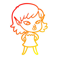 warm gradient line drawing pretty cartoon elf girl