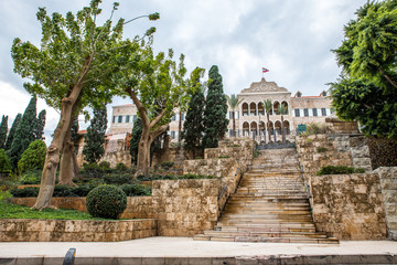 The lebanese parliament protected by a barb wire