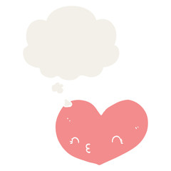 cartoon heart with face and thought bubble in retro style