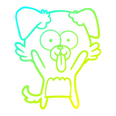 cold gradient line drawing cartoon dog with tongue sticking out