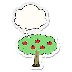 cartoon apple tree and thought bubble as a printed sticker