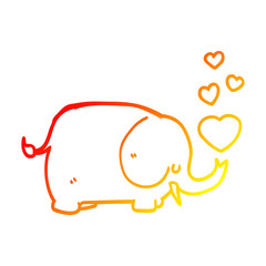 warm gradient line drawing cute cartoon elephant with love hearts