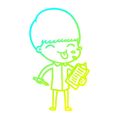 cold gradient line drawing cartoon salesman sticking out tongue