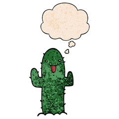 cartoon cactus and thought bubble in grunge texture pattern style