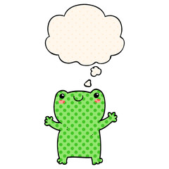 cute cartoon frog and thought bubble in comic book style