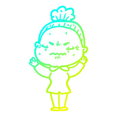cold gradient line drawing cartoon annoyed old lady