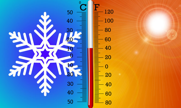 The concept of temperature in summer and winter, vector art illustration.
