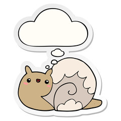 cute cartoon snail and thought bubble as a printed sticker
