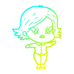 cold gradient line drawing cartoon stressed woman